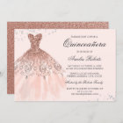 Rose Gold Sparkle Dress Quinceanera Invitation