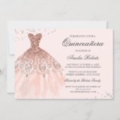 Rose Gold Sparkle Dress Quinceanera Invitation (Front)
