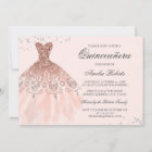 Rose Gold Sparkle Dress Quinceanera Invitation