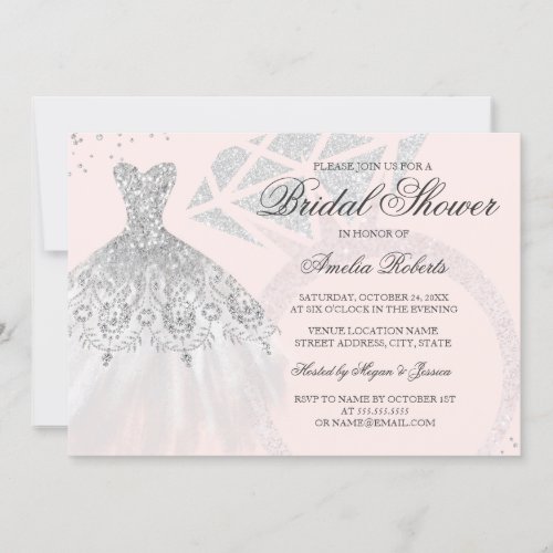 Rose Gold Sparkle Dress Ring Bridal Shower  Invitation