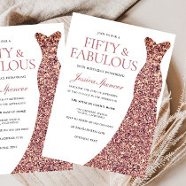 Rose Gold Sparkle Dress Womans 50th Birthday Party Invitation