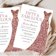 Rose Gold Sparkle Dress Womans 50th Birthday Party Invitation