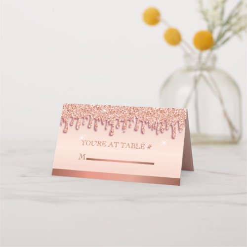 Rose Gold Sparkle Drip Table Escort Seating Card