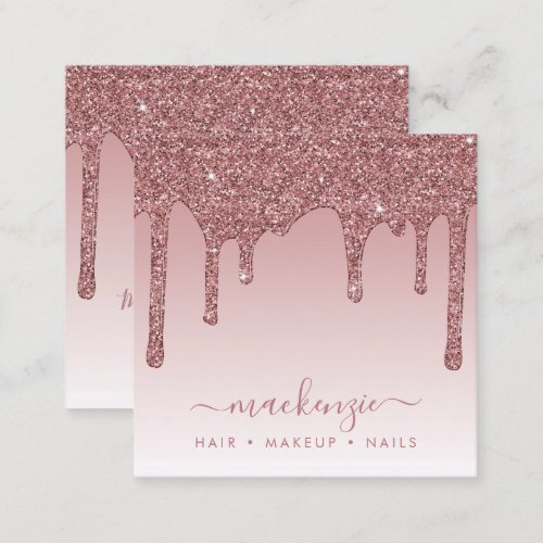 Rose Gold Sparkle Dripping Glitter Luxury Ombre Sq Square Business Card