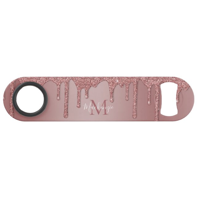 Rose Gold Sparkle Dripping Glitter Monogram Bar Key (Front (Horizontal))