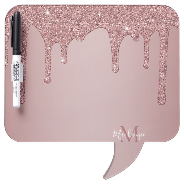 Rose Gold Sparkle Dripping Glitter Monogram Dry Erase Board (Front)