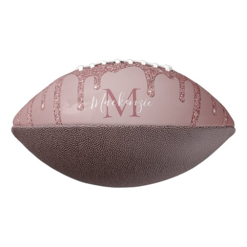 Rose Gold Sparkle Dripping Glitter Monogram Football