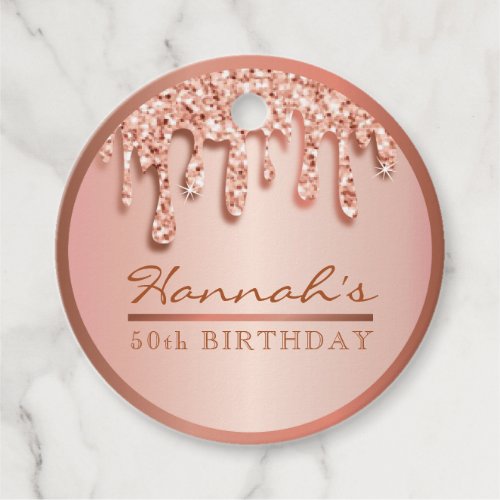 Rose Gold Sparkle Drippy Drip Birthday Party Gift  Favor Tags