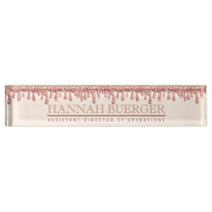Rose Gold Sparkle Drippy Drip Boss Nameplate