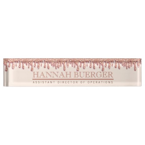 Rose Gold Sparkle Drippy Drip Boss Nameplate