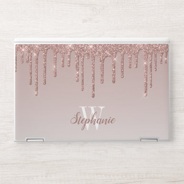 Rose Gold Sparkle Faux Glitter Monogram HP Laptop Skin (Front)