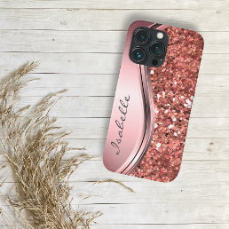 Rose Gold Sparkle Faux Glitter Personalized Metal Case-Mate iPhone 14 Plus Case