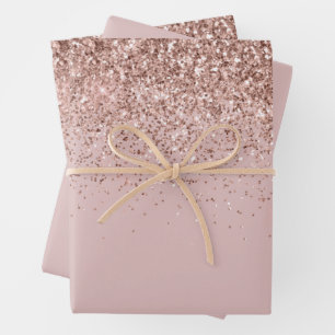 Rose Gold Sparkle Faux Glitter Wrapping Paper Sheets