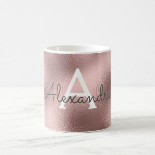 Rose Gold Sparkle Foil Monogram Name & Initial Coffee Mug