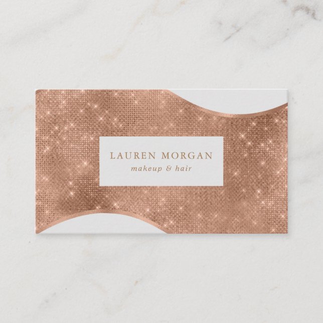 rose gold sparkle foil wave luxurious business car business card (Front)