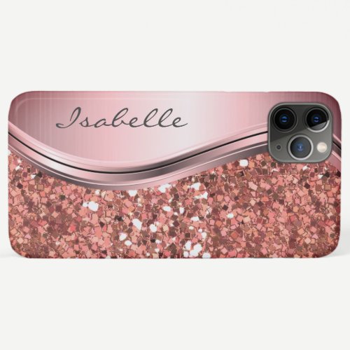 Rose Gold Sparkle Glam Bling Personalized Metal iPhone 11 Pro Max Case