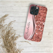 Rose Gold Sparkle Glam Bling Personalized Metal Case-Mate iPhone 14 Plus Case
