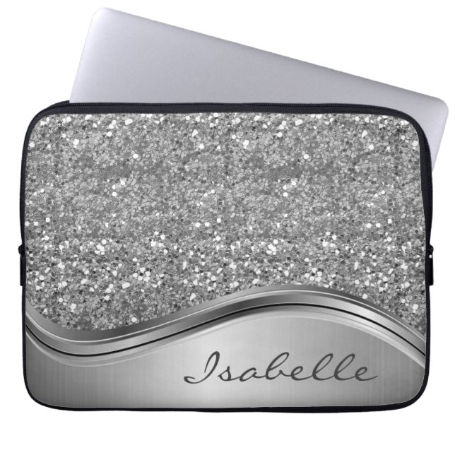 Rose Gold Sparkle Glam Bling Personalized Metal   Laptop Sleeve (Front)