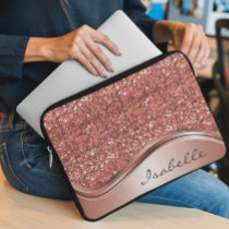 Rose Gold Sparkle Glam Bling Personalized Metal  Laptop Sleeve