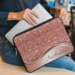 Rose Gold Sparkle Glam Bling Personalized Metal  Laptop Sleeve