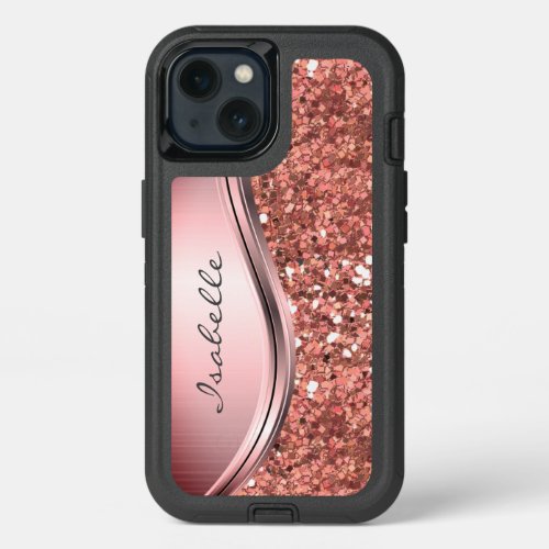 Rose Gold Sparkle Glam Bling Personalized Metal  iPhone 13 Case
