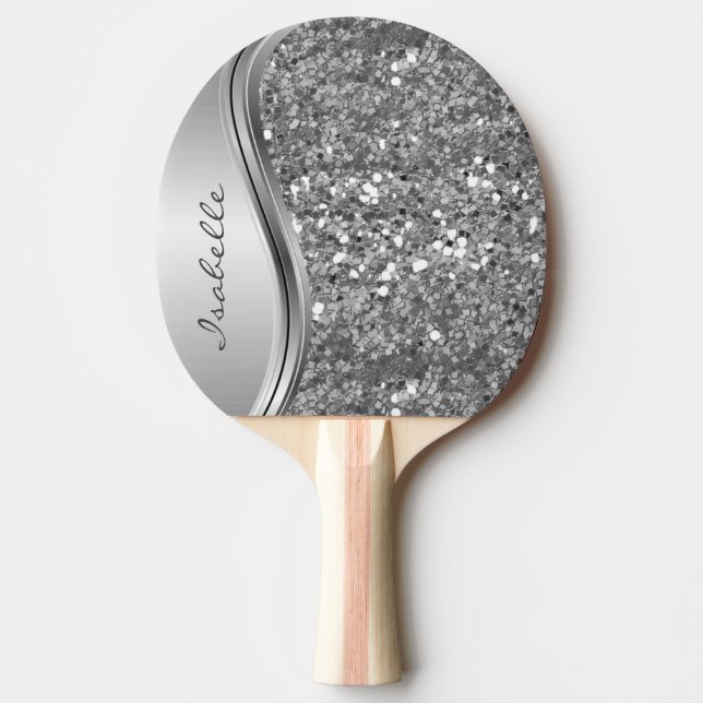 Rose Gold Sparkle Glam Bling Personalized Metal  Ping Pong Paddle (Front)