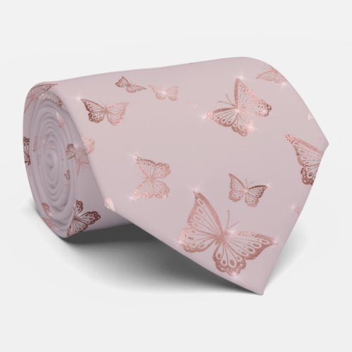 Rose Gold Sparkle Glam Butterflies  Neck Tie