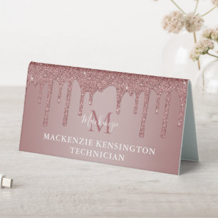 Rose Gold Sparkle Glam Dripping Glitter Monogram Table Tent