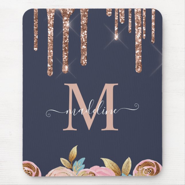Rose Gold Sparkle Glam Glitter Drips Ipad Case Mouse Pad (Front)