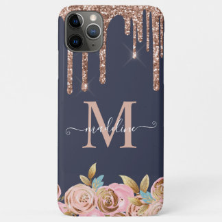 Rose Gold Sparkle Glam Glitter Drips Monogram Case