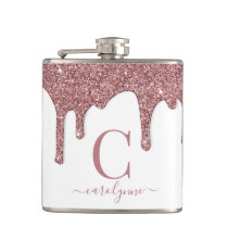 Rose Gold Sparkle Glam Glitter Drips Monogram Flask Rose Gold Sparkle Glam Glitter Drips Monogram Flask