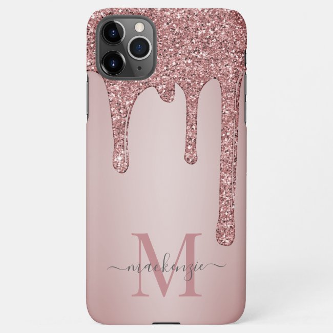 Rose Gold Sparkle Glam Glitter Drips Monogram iPhone Case