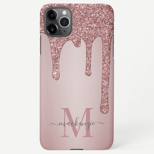 Rose Gold Sparkle Glam Glitter Drips Monogram iPhone 11Pro Max Case