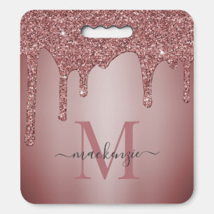 Rose Gold Sparkle Glam Glitter Drips Monogram Seat Cushion