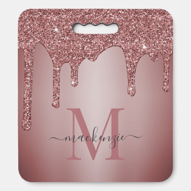 Rose Gold Sparkle Glam Glitter Drips Monogram Seat Cushion (Front Vertical)