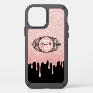 Rose Gold Sparkle Glam Glitter Drips Monogram Speck iPhone 12 Case