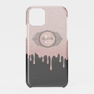 Rose Gold Sparkle Glam Glitter Drips Monogram iPhone 11 Pro Case