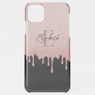 Rose Gold Sparkle Glam Glitter Drips Monogram iPhone 11 Pro Max Case