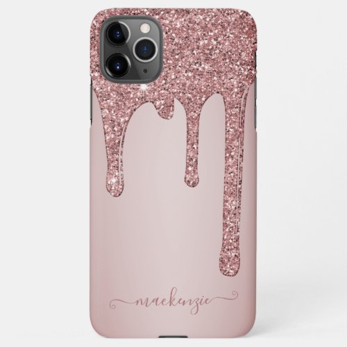 Rose Gold Sparkle Glam Glitter Drips Typography iPhone 11Pro Max Case