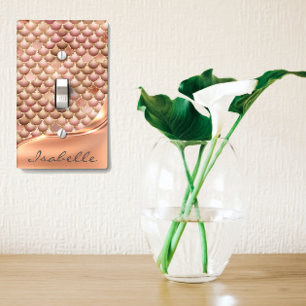 Rose Gold Sparkle Glam Monogram Mermaid Scale  Light Switch Cover