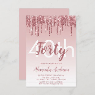 Rose Gold Sparkle Glitter 40th Birthday Party Invitation