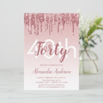 Rose Gold Sparkle Glitter 40th Birthday Party Invitation | Zazzle