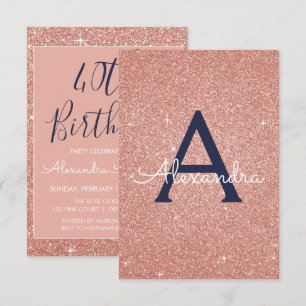 Rose Gold Sparkle Glitter 40th Birthday Party Invitation