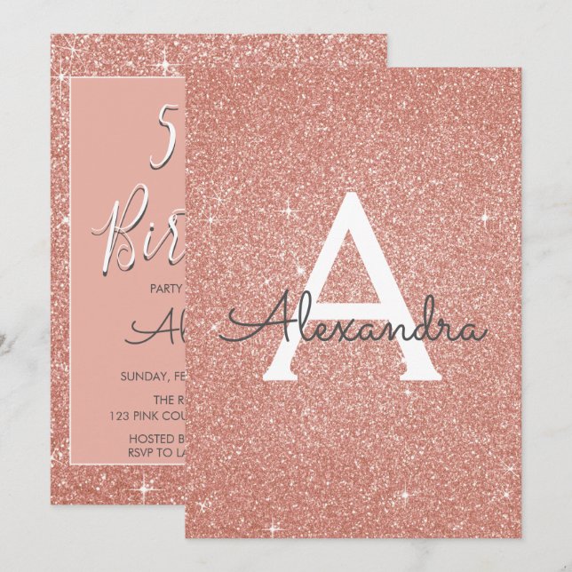 Rose Gold Sparkle Glitter 50th Birthday Party Invitation (Front/Back)
