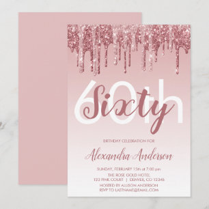 Rose Gold Sparkle Glitter 60th Birthday Party Invitation