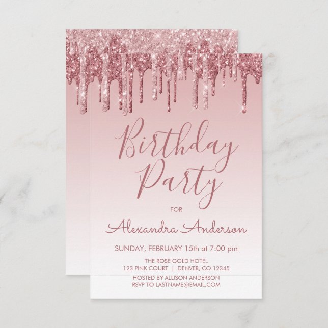 Rose Gold Sparkle Glitter Any Age  Birthday Invitation (Front/Back)