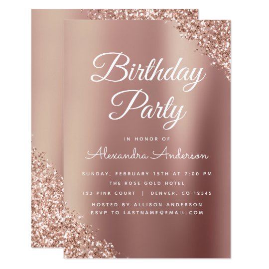 Rose Gold Sparkle Glitter Any Age Birthday Invitation | Zazzle.com