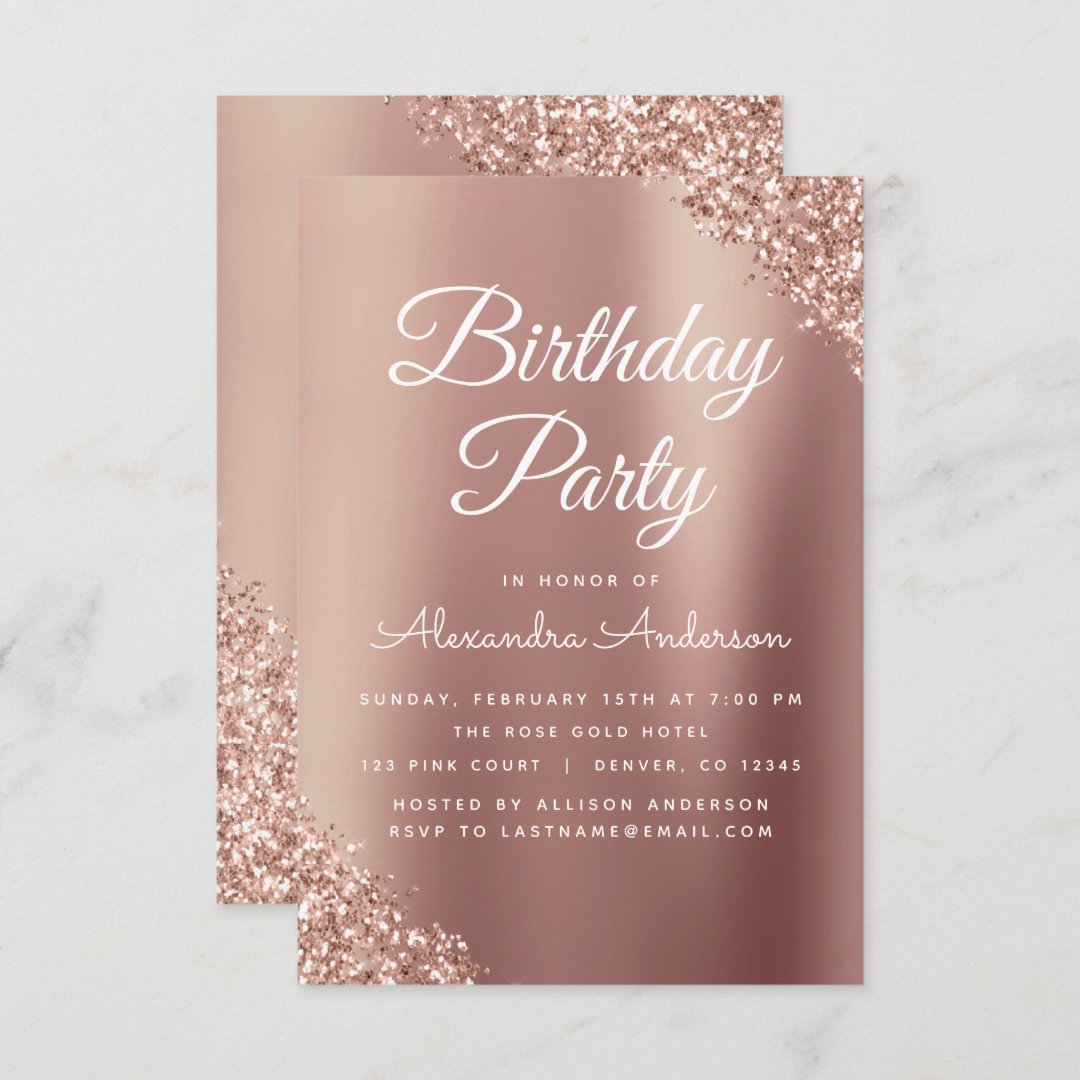 Rose Gold Sparkle Glitter Any Age Birthday Invitation | Zazzle