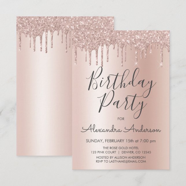 Rose Gold Sparkle Glitter Any Age Birthday Invitation (Front/Back)