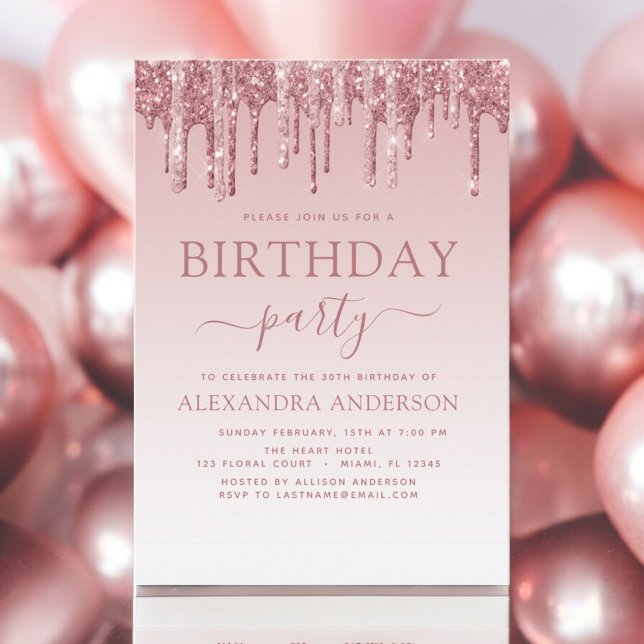 Rose Gold Sparkle Glitter Any Age  Birthday Invitation (Creator Uploaded)